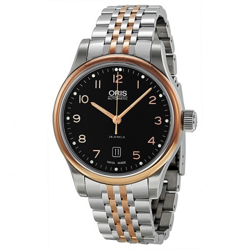 Oris Classic Date Automatic Black Dial Rose Gold and Steel Men's Watch 01 733 7594 4394-07 8 20 63 watches