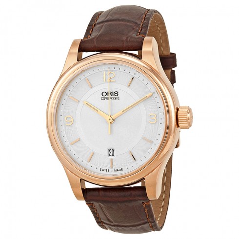 Oris Classic Date Silver Dial Brown Leather Men's Watch 01 733 7594 4831-07 6 20 12 watches