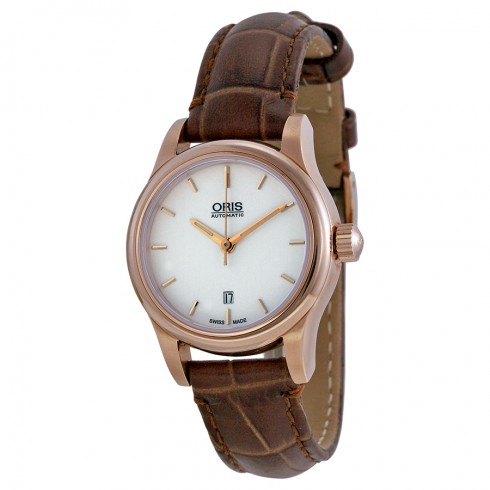 Oris Date White Dial Brown Leather Ladies Back Watch 561-7650-4851LS watches