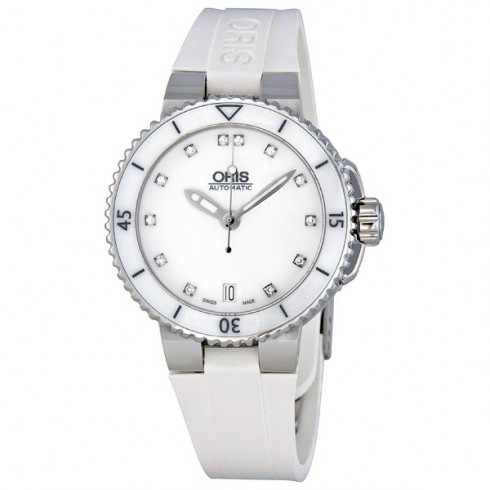 Oris Divers Date White Dial Automatic Rubber Ladies Watch 01 733 7652 4191 07 watches