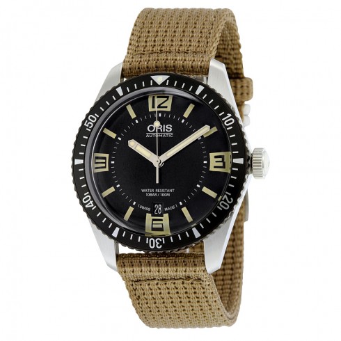 Oris Divers Sixty-Five Automatic Black Dial Brown Fabric Men's Watch 733-7707-4064BRFS watches