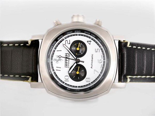 Panerai Ferrari Rattrapante FER00011 45mm Black Crocodile Leather Strap White Dial Watch watches