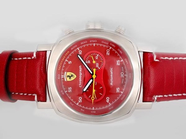 Panerai Ferrari Scuderia PAM00014 Red Dial Stainless Steel Bezel Red Crocodile Leather Strap Watch watches