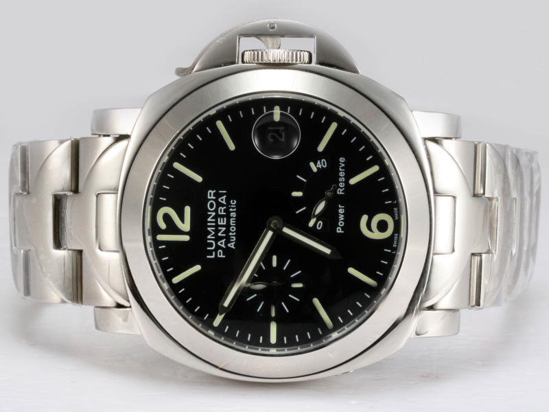 Panerai Luminor PAM 090 44mm Black Dial Silver Stainless Steel Strap Watch watches