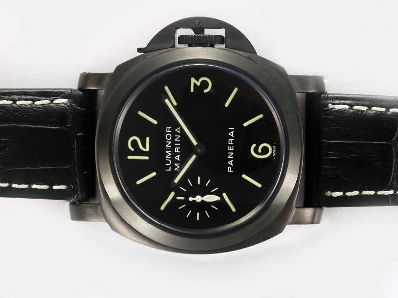 Panerai Luminor PAM 111 Black Dial PVD Bezel Black Ostrich Leather Strap Watch watches