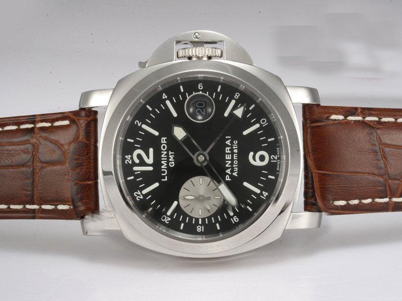 Panerai Luminor PAM 88 Round Black Dial Brown Crocodile Leather Strap Watch watches