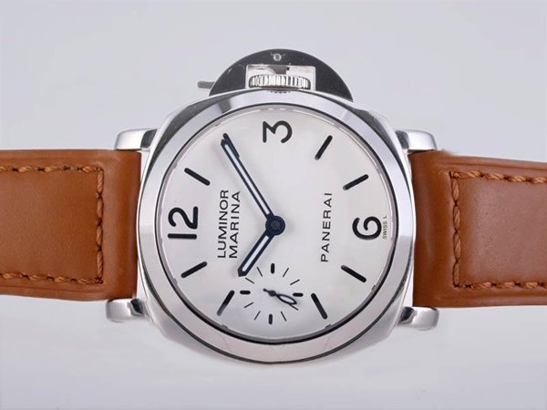 Panerai Luminor PAM00113 White Dial Brown Crocodile Leather Strap Watch watches