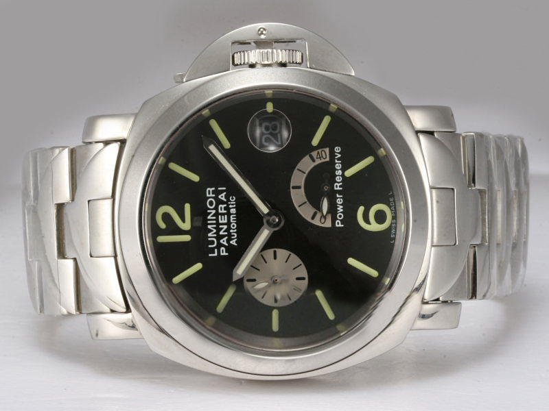 Panerai Luminor PAM171 Round Black Dial Silver Stainless Steel Strap Watch watches