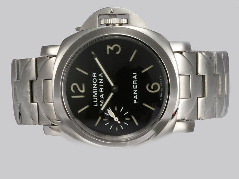 Panerai Luminor PAM297 Round Silver Stainless Steel Strap Black Dial Watch watches