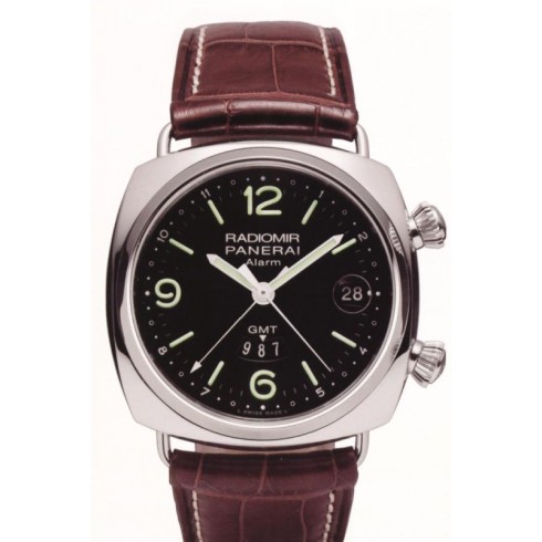 Panerai Radiomir GMT Black Dial Stainless Steel Brown Leather Men's Watch PAM00355 watches