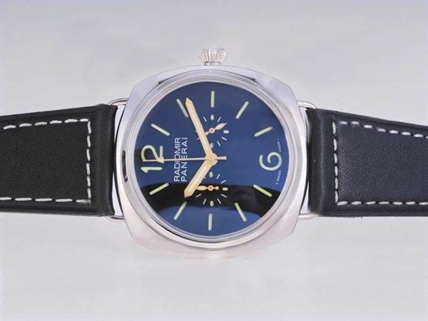 Panerai Radiomir PAM00369 Blue Cow Leather Strap Stainless Steel Bezel Midsize Watch watches