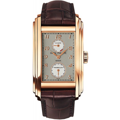 Patek Philippe 10 Day Tourbillion Dark Silver Dial Brown Leather Men's Watch 5101R watches