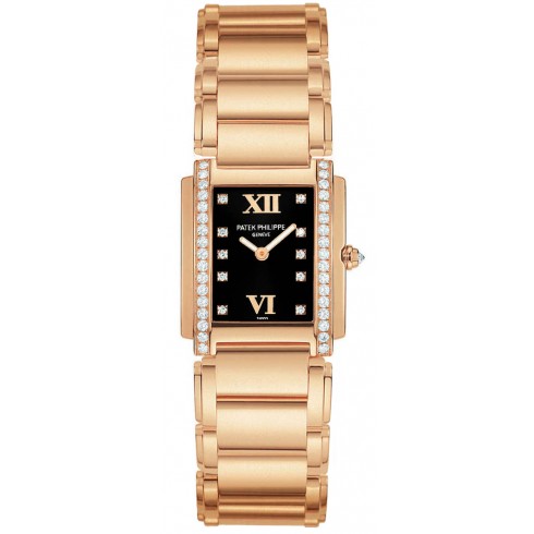 Patek Philippe Black Dial 18kt Rose Gold Diamond Ladies Watch 4908-11R-001 watches