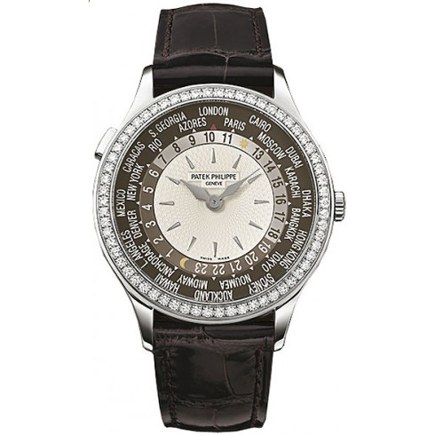 Patek Philippe Brown and Ivory Dial 18kt White Gold Diamond Brown Leather Ladies Watch 7130G-001 watches