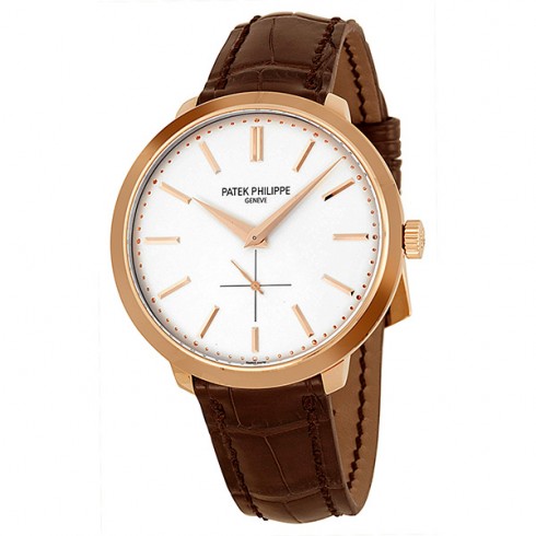 Patek Philippe Calatrava Silver Dial 18k Rose Gold Brown Leather Men's Watch 5123R-001 watches