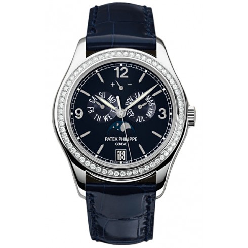 Patek Philippe Complications Annual Calendar Blue Dial 18kt White Gold Diamond Blue Leather Men's Watch 5147G-001 watches