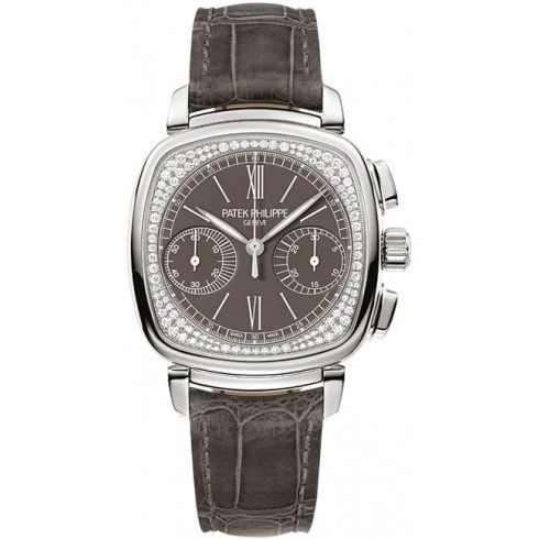 Patek Philippe Complications Pale Grey Dial Pale Grey Leather Ladies Watch 7071G-010 watches