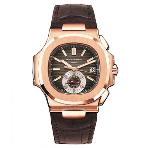 Patek Philippe Nautilus Black-Brown Dial 18kt Rose Gold Case Matt Dark Brown Leather Men's Watch 5980R-001 watches