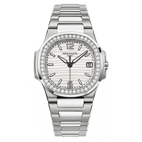 Patek Philippe Nautilus Silvery White Dial Ladies 18 Carat White Gold Set With Diamonds Watch 7010/1G-011 watches