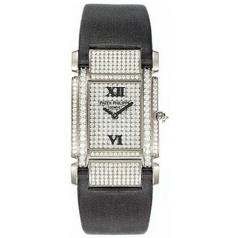 Patek Philippe Twenty-4 18kt White Gold Diamond Dial Satin Strap Ladies Watch 4910G watches