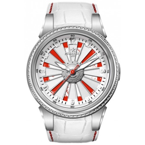 Perrelet Helvetia Turbine Automatic Red and White Dial White Leather Ladies Watch A4038-1 watches