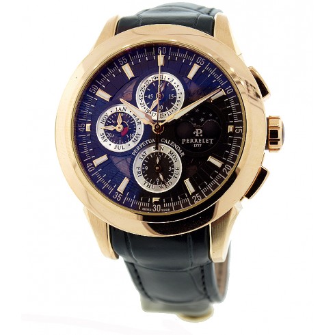 Perrelet Perpetual Calender Moonphase Transparent Black Dial Black Leather Men's Watch A3023/1 watches