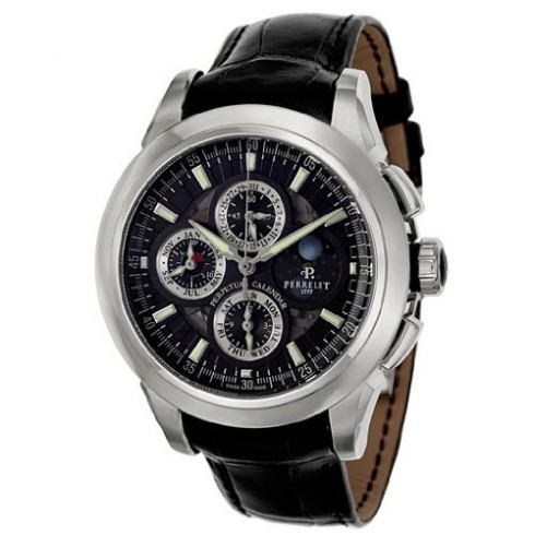 Perrelet Specialties Perpetual Calendar Chronograph Multi-Function Black Dial Black Leather Men's Watch A1058-1 watches