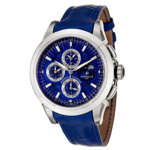 Perrelet Specialties Perpetual Calendar Chronograph Multi-Function Blue Dial Blue Leather Men's Watch A1058-2 watches