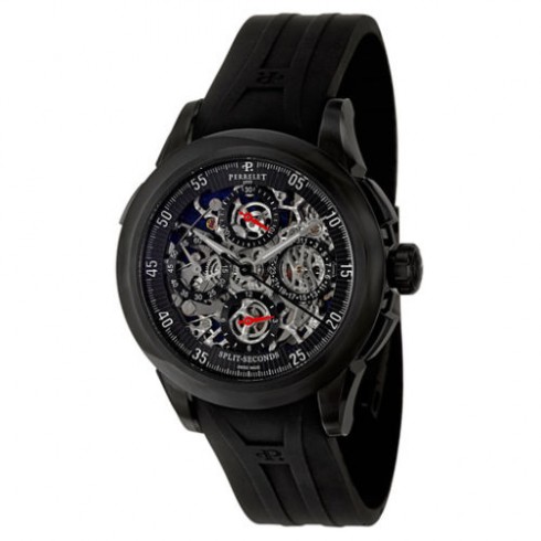 Perrelet Split Second Chronograph Skeleton Dial Black Rubber Men's Watch A1045-4A watches