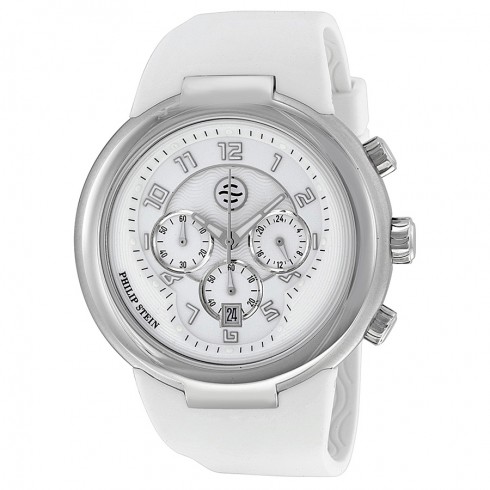 Philip Stein Active Silver and White Mother of Pearl Dial Rubber Unisex Watch 32-AW-RWX watches