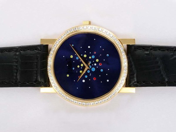 Piaget Altiplano 12252 Blue Dial Black Cow Leather Strap Round Watch watches