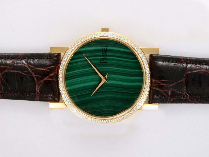 Piaget Altiplano 16485 Brown Cow Leather Strap 33mm Green Dial Watch watches