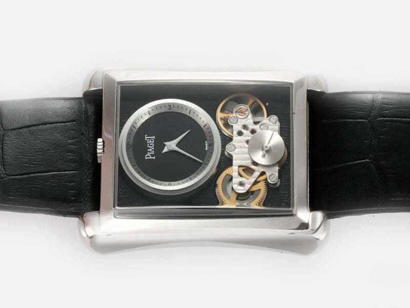 Piaget Emperador Coussin Tourbillon 19745 Black Cow Leather Strap Black Dial Rectangle Watch watches