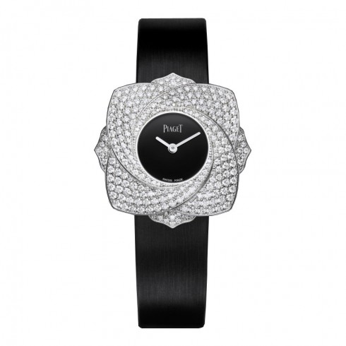 Piaget Limelight Blooming Rose Black Dial 18K White Gold Diamond Ladies Watch GOA39182 watches