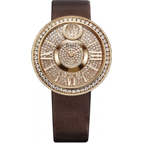 Piaget Limelight Dancing Light Diamond Pave Dial 18kt Rose Gold Brown Leather Men's Watch GOA37157 watches