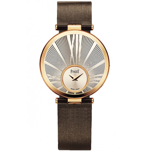 Piaget Limelight Twice Silver and Champagne Dial 18kt Rose Gold Brown Satin Ladies Watch GOA35137 watches