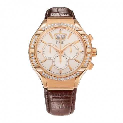 Piaget Polo Silvered Dial Chronograph 18K Rose Gold Diamond Men's Watch G0A38038 watches