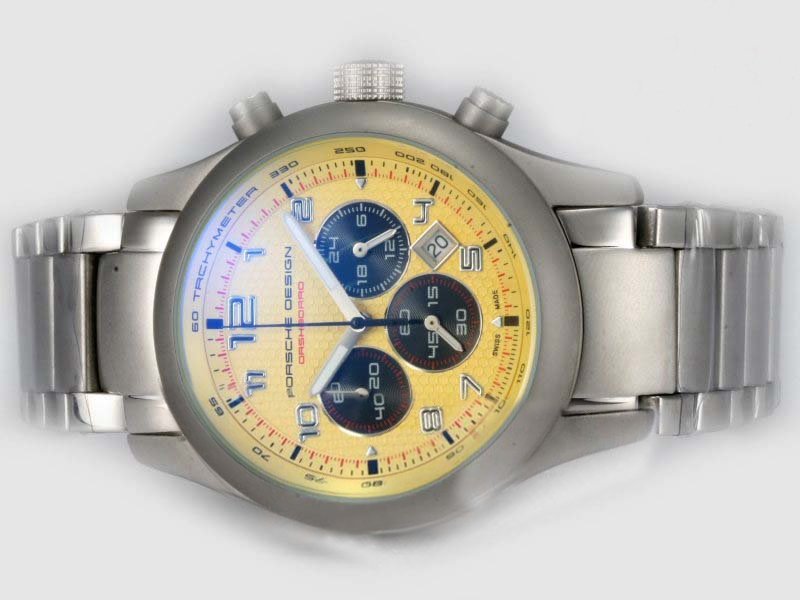 Porsche Design Flat 6 Chronograph 20483 Yellow Dial Quartz Round Watch watches