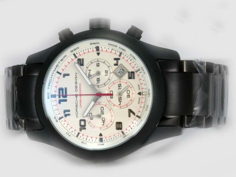 Porsche Design Orshsorro 1723 White Dial Quartz Chronograph PVD Bezel Watch watches