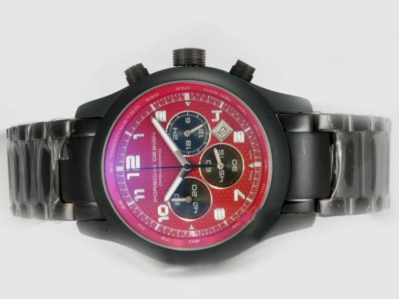 Porsche Design Orshsorro 20482 Black PVD Strap PVD Bezel Red Dial Watch watches