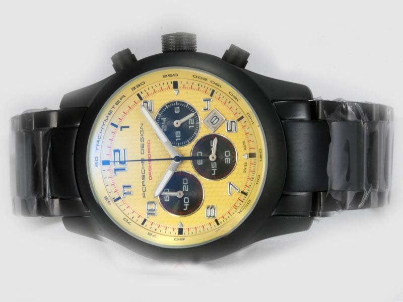 Porsche Design Orshsorro 20483 Yellow Dial Round Black PVD Strap Watch watches