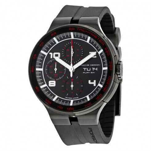 Porsche Flat Six Chronograph Automatic Black Dial Black Rubber Men's Watch 636043441254 watches
