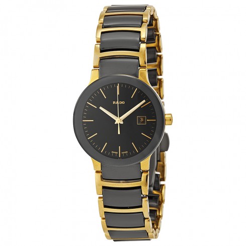 Rado Centrix Black Dial Yellow Gold PVD Black Ceramic Ladies Watch R30930152 watches