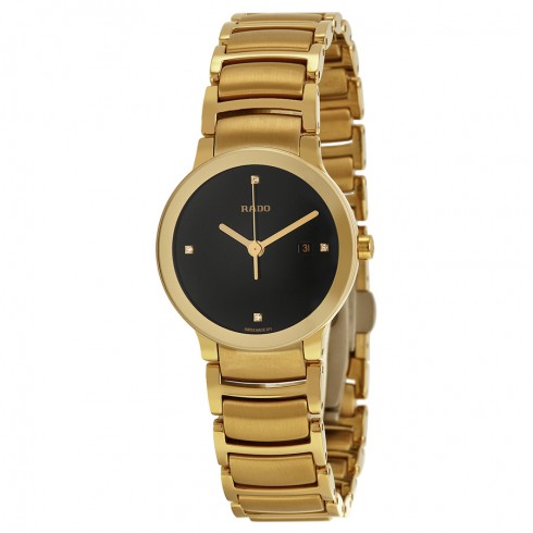 Rado Centrix Jubile Black Diamond Dial Gold-Plated Stainless Steel Ladies Watch R30528713 watches