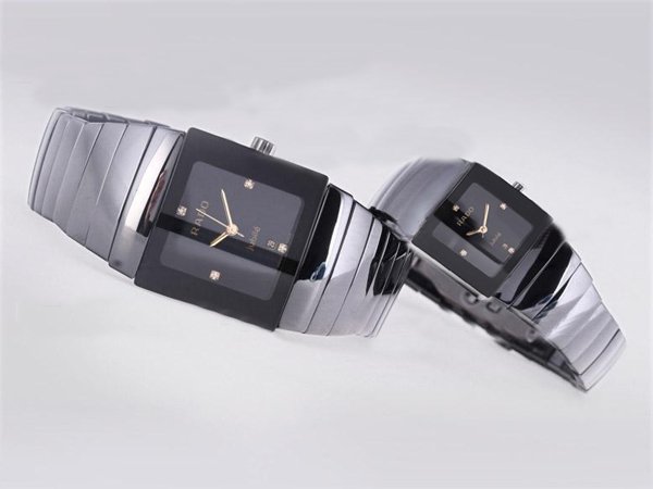 Rado DiaStar 25517 Silver Ceramic Strap Square Black Dial Watch watches
