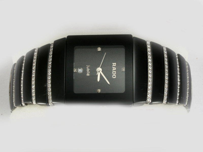 Rado Sintra 120929 Black Ceramic Strap Black Dial Square Watch watches