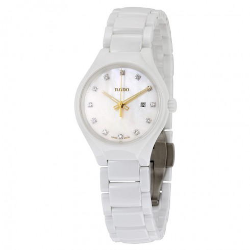 Rado True Quartz MOP Dial High-tech White Ceramic Ladies Watch R27061902 watches