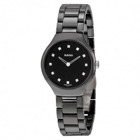 Rado True Thinline Black Dial Black High-tech Ceramic Ladies Watch R27742732 watches