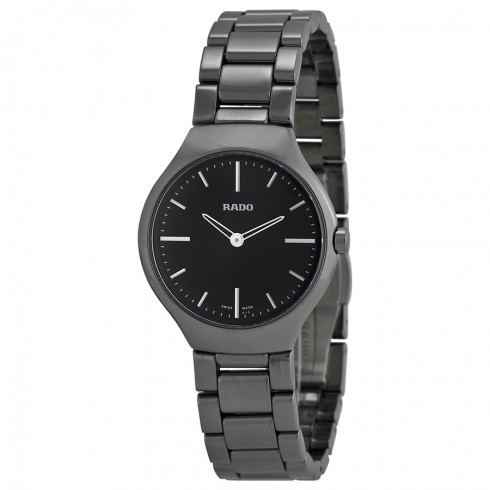 Rado True Thinline Black Dial Platinum-Tone Ceramic Ladies Watch R27956152 watches