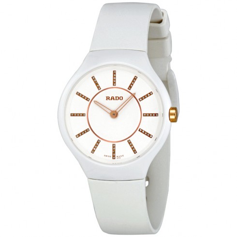 Rado True Thinline White Diamond Dial Rubber Strap Ladies Watch R27958709 watches